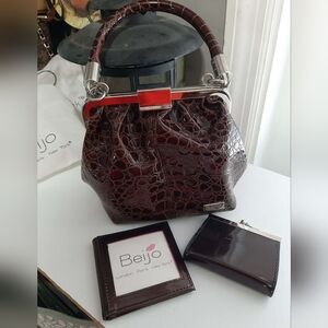 BEIJO COUTURE Y2K Croc-Embossed Top-Handle Satchel & Wallet 5 Pc Set